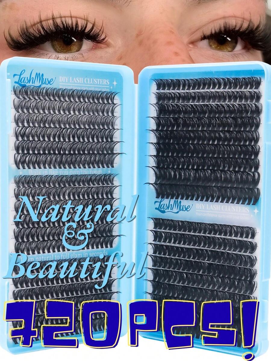 Limete Eyelash 720PCS Eyelash Cluster Set, Large Capacity D-Curl Eyelash Book, 30D+40D+50D+60D Mixed Density Design, 8-16MM Wispy Lash Clusters Natural Fluffy Style, Create 3D Voluminous Big Eye Makeup Effect, Suitable For Cosplay, Wedding, Photography, Party, Holiday Celebration, Travel And Daily Beauty Use