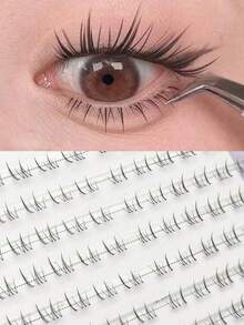 80pcs Large Capacity 10 Rows Natural Look Eyelash Clusters With Transparent Stems, Natural Look Sunflower Eyelash Clusters, Suitable For Beginners, Eyelash Clusters, Single Eyelashes, Eyelashes, False Eyelashes (Random Bottom Card) - C - View 1