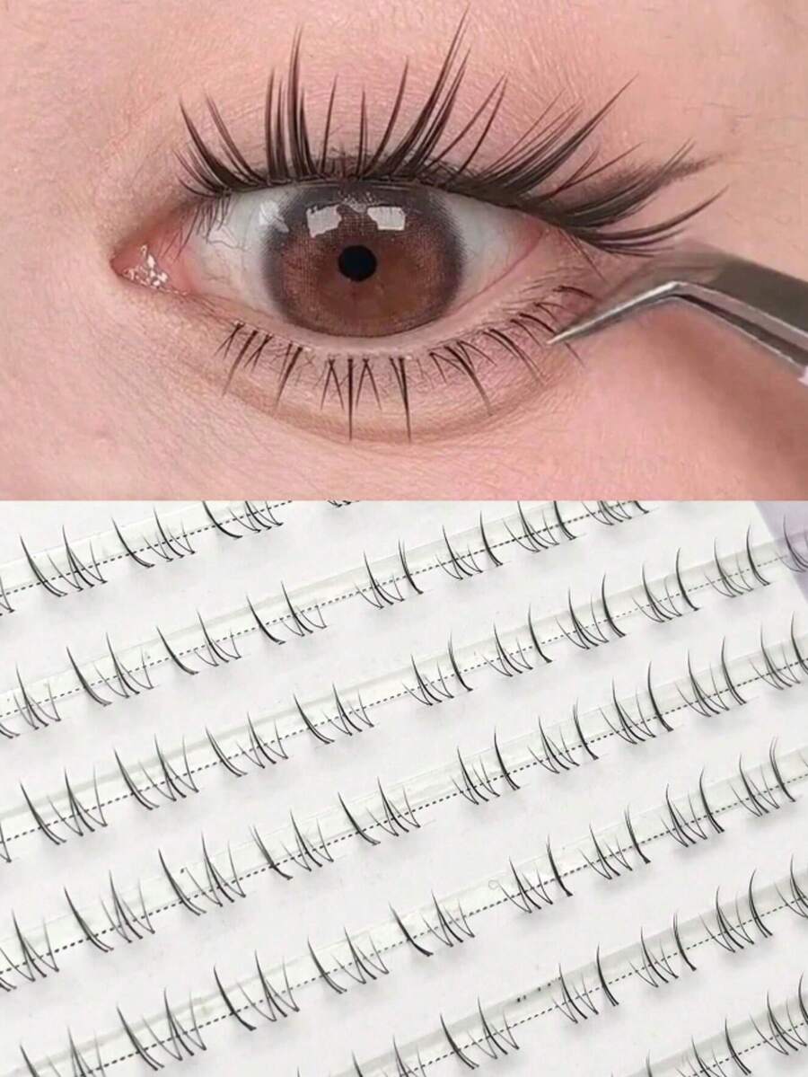 80pcs Large Capacity 10 Rows Natural Look Eyelash Clusters With Transparent Stems, Natural Look Sunflower Eyelash Clusters, Suitable For Beginners, Eyelash Clusters, Single Eyelashes, Eyelashes, False Eyelashes (Random Bottom Card) - C - View 1