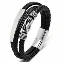 1pc Woven Leather Accessories Bracelet, Multi-Layer Fashion Men's Bracelet - Braided Fashion PU Bracelet - View 10