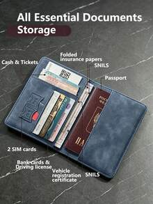 محفظة حامل جواز السفر بحماية RFID مع شريط مطاطي، فتحات متعددة للبطاقات وفتحة SIM، بطانية وثائق سفر خفيف الوزن للرحلات الجوية والعطلات - متعدد الألوان - مشاهدة 7