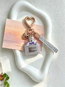 1pc High-End Rhinestone Perfume Bottle Keychain, Exquisite Cute Bag Pendant, Bowknot Best Friend Style - Multicolor - View 4