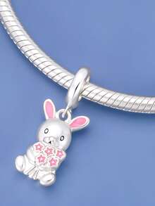 1pc Cute Animal Pendant For Valentine's Day, Rabbit, Penguin, Squirrel, Bear, Monkey Charm, Fits Snake Chain Style Bracelet, Girls DIY Jewelry Birthday Holiday Gift - Silver - View 10
