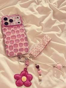 Niche Double Layer Pink Apple Design Phone Case Compatible With Iphone 17 Pro Max, New 17, 16 Pro, 15, 14, 16 Pro Max, 18, 18 Pro Max, Soft Silicone Protective Cover, Chain Style, Premium Women's Design - Pink - View 3