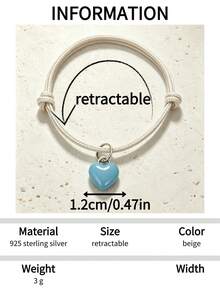 1pc Sweet & Fresh S925 Sterling Silver Blue Heart Enamel Pendant Bracelet, Versatile Daily Wear & Gift For Women - Heart-shaped Bracelet - View 11