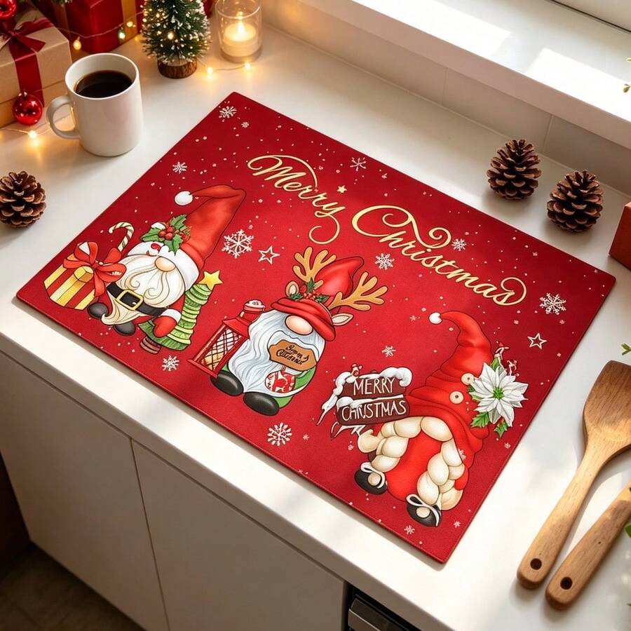 1pc Christmas Style Dish Drying Mat, Coffee Machine Mat, Absorbent Quick-Drying Table Protector, Dining Table Bar Counter Holiday Decor Mat, Practical Christmas Kitchen Supplies, Home Gift, Tabletop Decoration