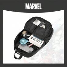 Mesuca Large Capacity Daily Use Backpack Marvel Full Body Logo Print Pattern Black Tone Tear-Resistant Fabric Multiple Independent Compartments Safety Strap Lightweight Suitable For Outdoor Fitness Weekend City Tour 1pc - View 4