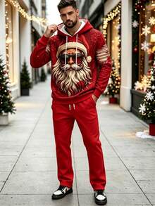 Men's Christmas Casual Comfortable Hoodie And Pants Set, Holiday Essential - Multicolor - View 3