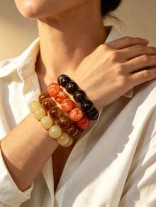 1pc Bohemian Round Bead Faux Agate Exaggerated Minimalist Women's Beaded Bracelet Party Gathering Multicolor-Mixed Color Random - Bracelet - View 12