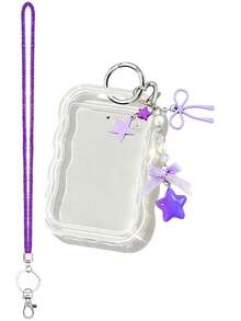 Wavy Lace Transparent Acrylic Card Holder, Shiny Rhinestone Lanyard, Y2K Style, Ins Sweet Pendant Exquisite Bow Heart Resin Pink Star Bag Charm, Card Holder Accessories, Work ID Neck Lanyard, DIY Small Card Storage Case, Fits Idol Photos, Custom Printed Cards, School ID, Access Cards, ID Cards, Work Pass And Metro Access Cards, Student, Fan Gift, Key Chain, Backpack Charm, Back To School Essential (Card Paper Not Included) - Multicolor - View 13