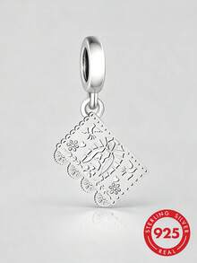 HuooNew 1pc S925 Sterling Silver Mexican Paper-Cut Style Hollow Pendant, Folk Style Angel Bird Floral Pattern Lace Beaded DIY Bracelet Accessory - Silver - View 1