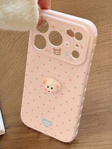 1件可愛卡通波點3D小狗手機殼，適用於新款Apple 17 Pro Max、16 Pro Max/15 Pro/14 Plus，韓系小眾13/12/11全包防摔智能保護殼，適合女生，可作為禮物送給親友、同學、好友及情人節，兼容 18 Pro Max 18 Pro時尚手機殼 - 粉色 - 查看 3