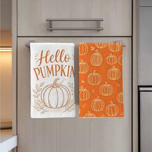2PCS Kitchen Towel, Autumn Theme Minimalist Pumpkin Pattern Print, 40*60cm Rectangular Microfiber Kitchen Towel, Dish Cloth, Table Cloth, Hand Towel, Kitchen Decor, Home Decor, Neighbor Housewarming Gift, Kitchen Napkin And Dish Cloth, Home Decor, Gift - Orange - View 6