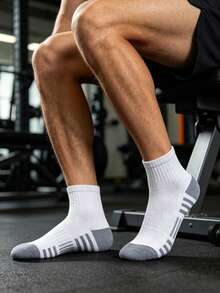 1/5/10 Pairs Men's Autumn/Winter Cotton Mid-Calf Socks, Simple White Solid Color, Comfortable Casual Fun Socks - Multicolor - View 4