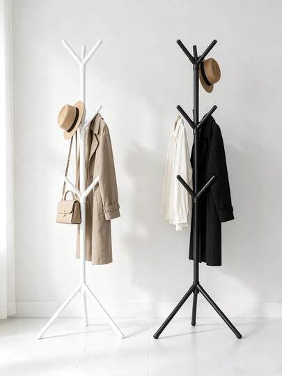 Tree‑Shaped Freestanding Coat Rack, Tripod Base Clothes Stand With Multi‑Hook, Space‑Saving Bedroom Organiser,Assembly Coat Hanger Stand For Hallway Bedroom Entryway, Home Organiser For Hats Bags Scarves, Black & White Available