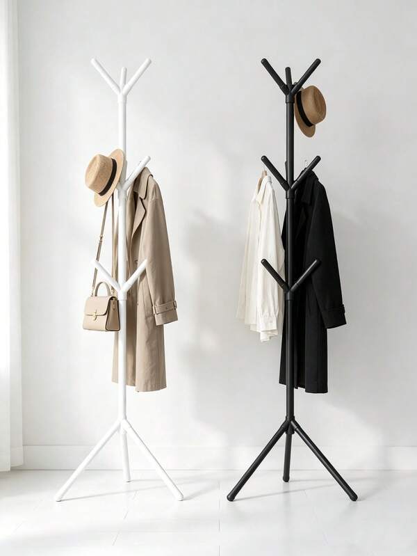 Tree‑Shaped Freestanding Coat Rack, Tripod Base Clothes Stand With Multi‑Hook, Space‑Saving Bedroom Organiser,Assembly Coat Hanger Stand For Hallway Bedroom Entryway, Home Organiser For Hats Bags Scarves, Black & White Available