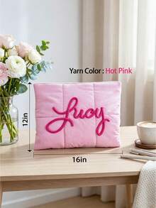 1pc Customized Embroidered Name Quilted Tablet Bag, Soft Portable Personalized Bedroom Travel Storage Bag, Holiday Wedding Gift - Multicolor - View 7