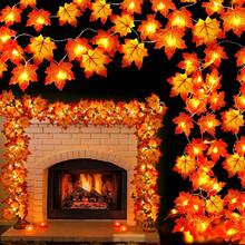 Home Maple Leaf Garland With Lights, Maple Leaf String Lights, Battery Powered (Batteries Not Included), Thanksgiving Halloween Autumn Decoration, Indoor And Outdoor Use - Warm White - View 2
