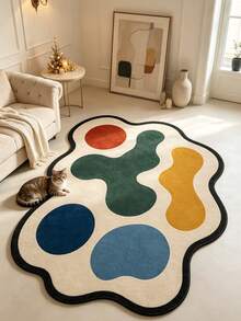 1pc White Background Colorful Block Decor Rug, Bedroom Decor, Small Rug, Carpet, Home Decor, Living Room Rug, Living Room Small Rug, Bedroom Rug, Living Room Home Decor, Outdoor Rug, Washable Rug, Graduation Gift - White Background - View 2