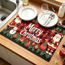 1pc Christmas Santa Style Dish Drying Mat, Coffee Machine Mat, Absorbent Quick-Drying Table Protector, Dining Table Bar Counter Holiday Decor Mat, Practical Christmas Kitchen Supplies, Home Gift, Desktop Decoration - XYLSD-913 - View 6