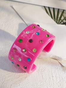1pc Vintage Colorful Crystal Inlaid Tie Dye Resin Open Bangle Bracelet, Suitable For Women's Party/Retro Outfits - Colored Diamond Open Bracelet - View 16