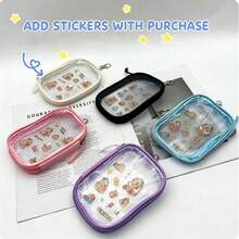 1pc PVC Transparent Mini Storage Pouch With Carabiner Hook, Backpack Hanging Small Zipper Organizer For Earphones Charging Cables Stationery Hair Clips Pins, Waterproof Dustproof Travel Tiny Accessory Case, Free Random Cute Cartoon Stickers Gift - Rectangle - View 1