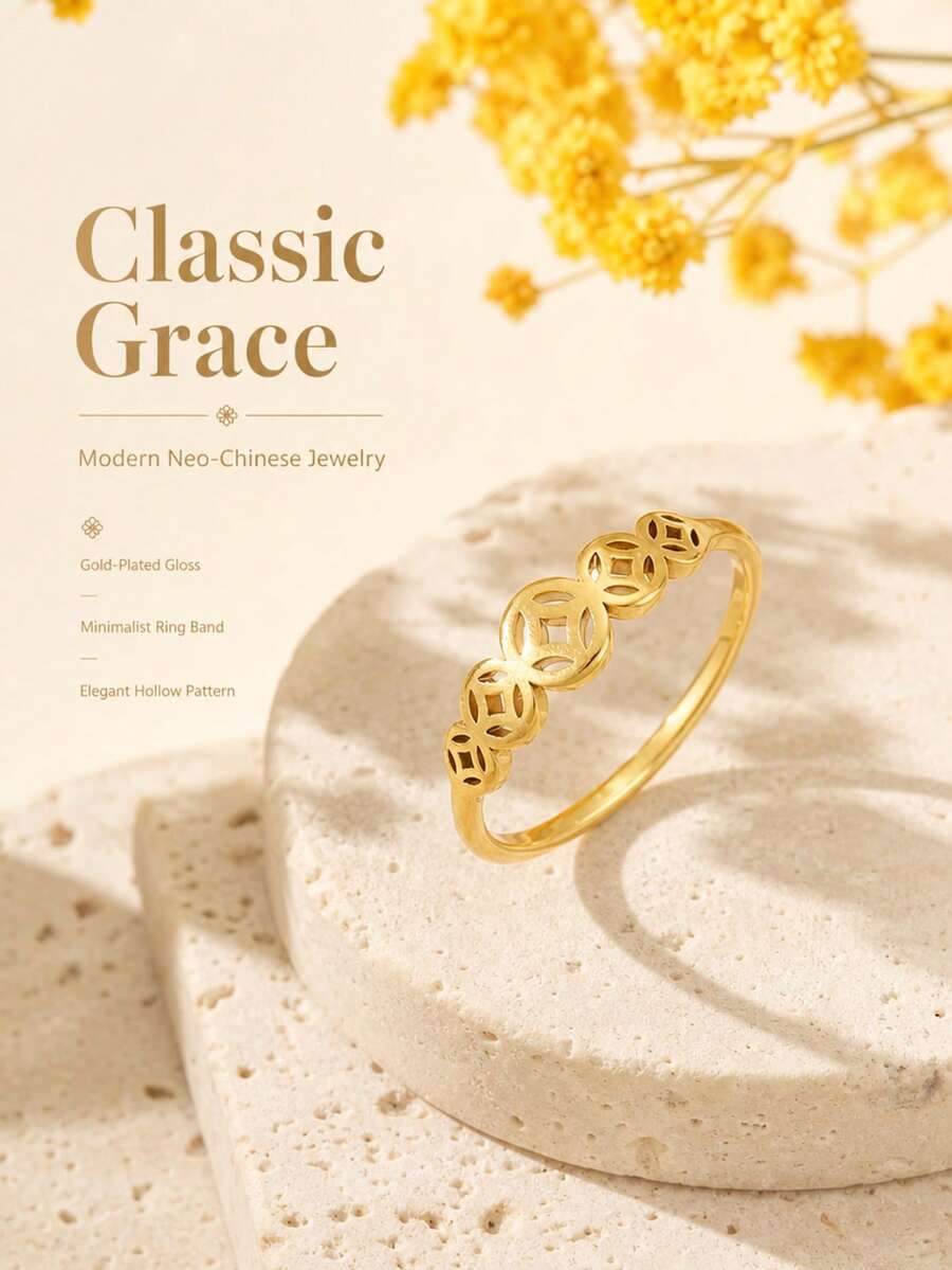 Women's Stainless Steel Single Ring, Gift For Women - Gold - View 1