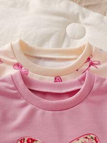 Autumn/Winter Girls Cute Casual Sequin Bow Sweatshirt + Pink Soft Elastic Long Pants Multi-Piece Set - Multicolor - View 4