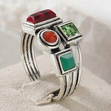 Cincin Gugusan Batu Permata Aneka Warna Gaya Art Deco Klasik, Aksesori Elegan dan Menarik untuk Wanita, Cocok untuk Liburan dan Ulang Tahun. - Perak - View 9