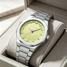 Men's Fashionable Ice Blue Watch, Silver Octagonal Case, Vertical Textured Dial, Elegant Casual Quartz Watch - one-size - View 9