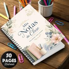1PC A5 Spanish Mis Notas De Clase Floral Spiral Notebook, 50 Pages/25 Sheets, Teacher Journal For Lesson Planning, Classroom Notes, Teaching Organization And Daily School Office Use - A5 - View 4