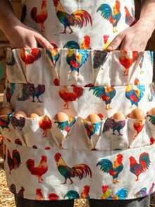 1pc 12-Pocket Universal Egg Collection Apron, Adjustable Rooster Print Egg Storage Bag, Suitable For Chicken, Duck, Quail Egg Gathering, Durable Farm Kitchen Garden Apron, Fit For Egg Collection, Vegetable Harvesting And Cooking, Suitable For All Body Types - 004 - View 2
