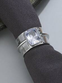 ZHIXUN 1pc Luxury Vintage Wide Band Women's Statement Ring, Inlaid With Synthetic Cubic Zirconia, Fashion Jewelry Accessory, Suitable For Banquets And Parties - Ring - View 6
