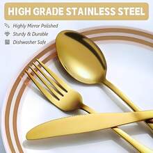 40-Piece Gold Silverware Set, Bonus Organizer, Stainless Steel Flatware Set For 8, Tableware Cutlery Set Rust-Proof, Mirror Polished Kinfe Spoon Fork Set, Dishwasher - Gold - View 3