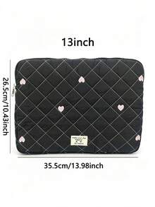 1pc Polyester Diamond Grid Heart Embroidery Laptop/Tablet Storage Bag, Suitable For 11/13/15 Inch Laptop/Tablet Storage, Design, Embroidered Heart Accents - Multicolor - View 10