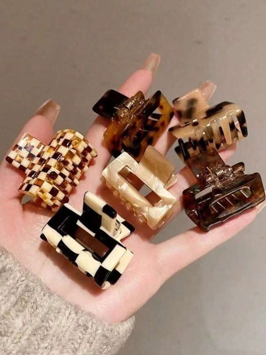 1/4/6件組 (3.5cm) 隨機豹紋防滑醋酸纖維髮夾,適合女孩與女性,可牢固固定馬尾 - 彩色 - 查看 1