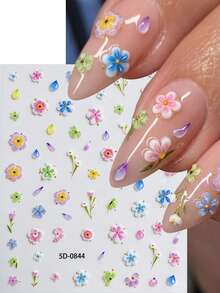 1pc 5D Embossed Jelly Flower Nail Art Stickers Gradient Five-Petaled Flower Nail Decals Pink Purple Blue Girls Manicure Decals - Multicolor - View 4
