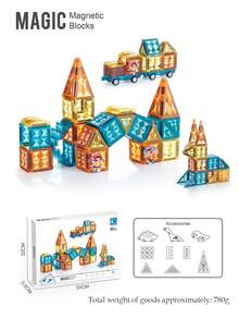 NEUSNEY Magnetic Tiles Building Blocks Kids Toy Set Magnetic Assembly Track Puzzle Interactive Game Gift Birthday Present Some Accessories Randomly Selected - Multicolor - View 14
