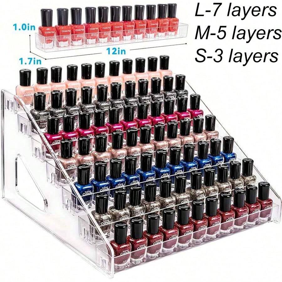 3/5/7Level Acrylic Transparent Multi-Layer Nail Polish Display Stand Lipstick Storage Box Plastic Nail Salon Cosmetic Tabletop Display Rack Professional Manicure Tools Accessories - White - View 1