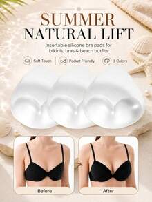 Satu set berisi 2 bantalan bra push-up silikon transparan - lembut dan nyaman, bantalan ini memperindah bentuk payudara dan merupakan aksesori bra yang sempurna untuk gaun malam. - MultiWarna - View 2