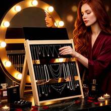 Tabletop Wooden Jewelry Organizer With Chalkboard 3-Tier Display Stand For Craft Fair & Home Use - Black - View 1
