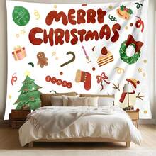 Wall Hanging Tapestry Christmas Tree Gingerbread Man Wreath Stocking Candy Cane Cake Print Merry Christmas X Mas Pattern Winter Holiday Backdrop Decor For Dorm Bedroom Living Space Party Background Ornament - Multicolor - View 9