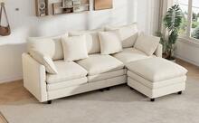 Chaise Lounge Beige Made Of Chenille For Living Room And Relaxation Area - 米色三座 - 查看 11