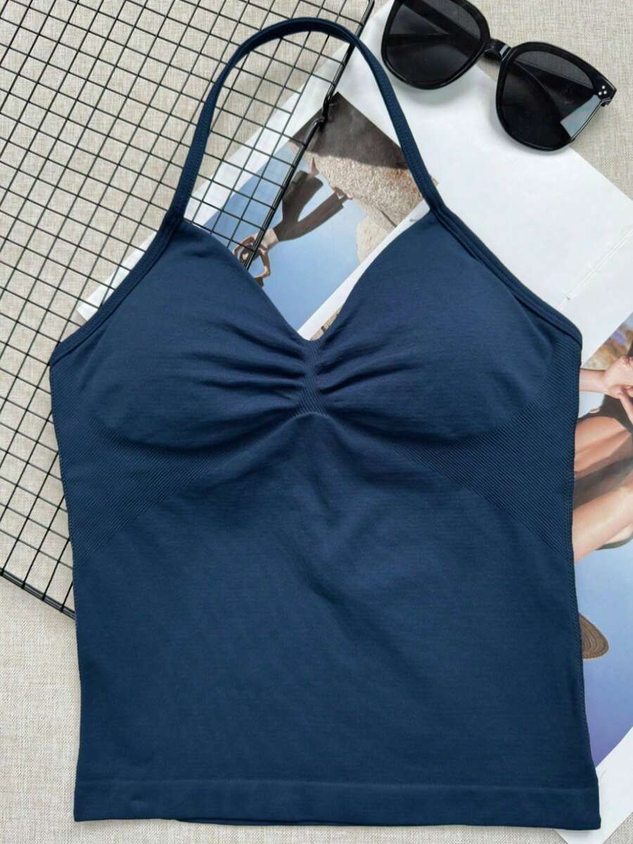 Sujetador deportivo de yoga para mujer sin mangas, top corto de fitness, camiseta de entrenamiento elástica y transpirable, ropa deportiva athleisure - Gris - Ver 1