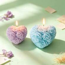 1pc Heart-Shaped Rose Scented Candle Silicone Mold, DIY Handmade Fragrant Plaster Ornament Silicone Mold - White - View 1