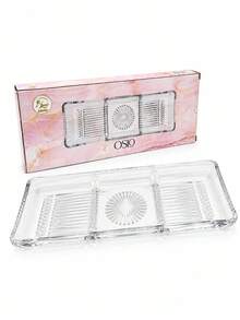 3-Compartment Glass Serving Platter For Snacks And Sweets 33x13cm - View 1