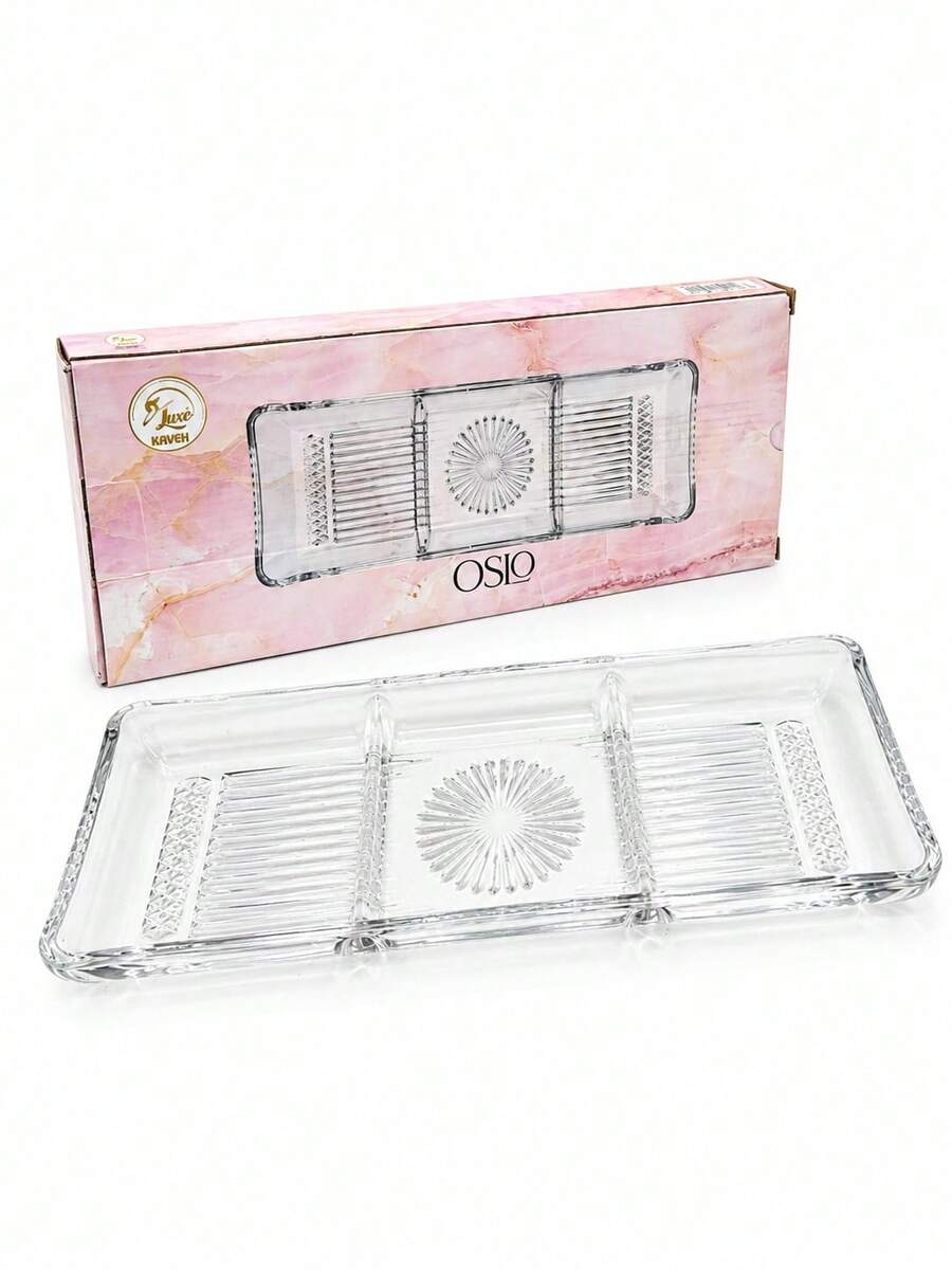 3-Compartment Glass Serving Platter For Snacks And Sweets 33x13cm - View 1