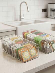 1-Compartment Tea Bag Storage Box With Hinged Lid, Transparent Stackable Tea Storage Box, 4-Compartment Plastic Tea Bag Storage Box, Suitable For Kitchen And Countertop - Transparent - View 7