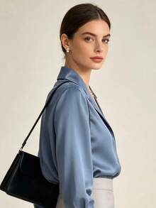 Women's Long Sleeve Shirt - 霧霾藍 - 查看 3