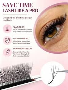 CoMango 12 Rows 0.1mm 3D/4D/5D Pre-Made Fan Eyelash Extensions W Style LU Curl Faux Mink Natural Soft Blooming Automatic Opening Dense Eyelashes - LU(M) - View 6
